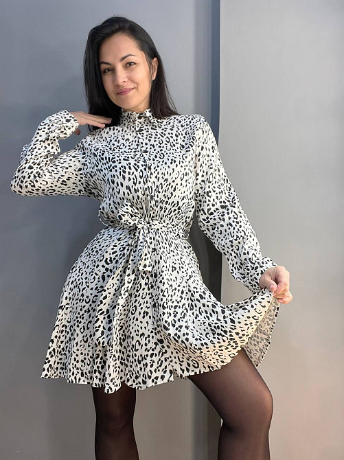 Платье женское Mix Ray 4219 леопардовый принт короткое на пуговицах с поясом белое, белый, L Киев - изображение 14