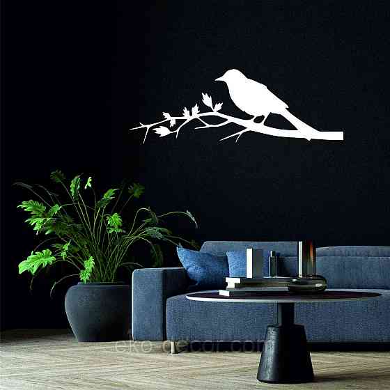 Декоративное настенное Панно «Птичка. Грач на ветке», Декор на стену 70*24 см, Белый Киев