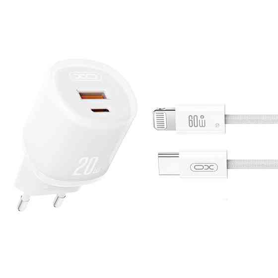 Мережевий зарядний пристрій XO L144 PD20W 1USB-A+1USB-C + Lightning кабель білий Львів