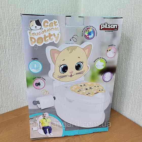 Дитячий горщик у вигляді унітазу Котик Pilsan 07-563 (звук слива, підсвічування, спинка, горщик, що знімається) Хмельницький