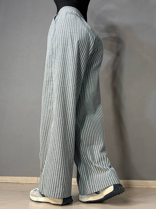 Брюки жіночі A-NIUSHOW 30131 палаццо бавовна в смужку талія на резинці сірі, сірий, S Київ - фото 3