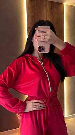 Жіночий стильний повсякденний комбінезон велюр плюш Червоний, 44/46 Одеса