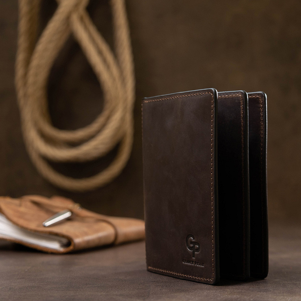 Шкіряна вінтажна обкладинка для документів GRANDE PELLE 11537 Коричневий Київ - фото 9