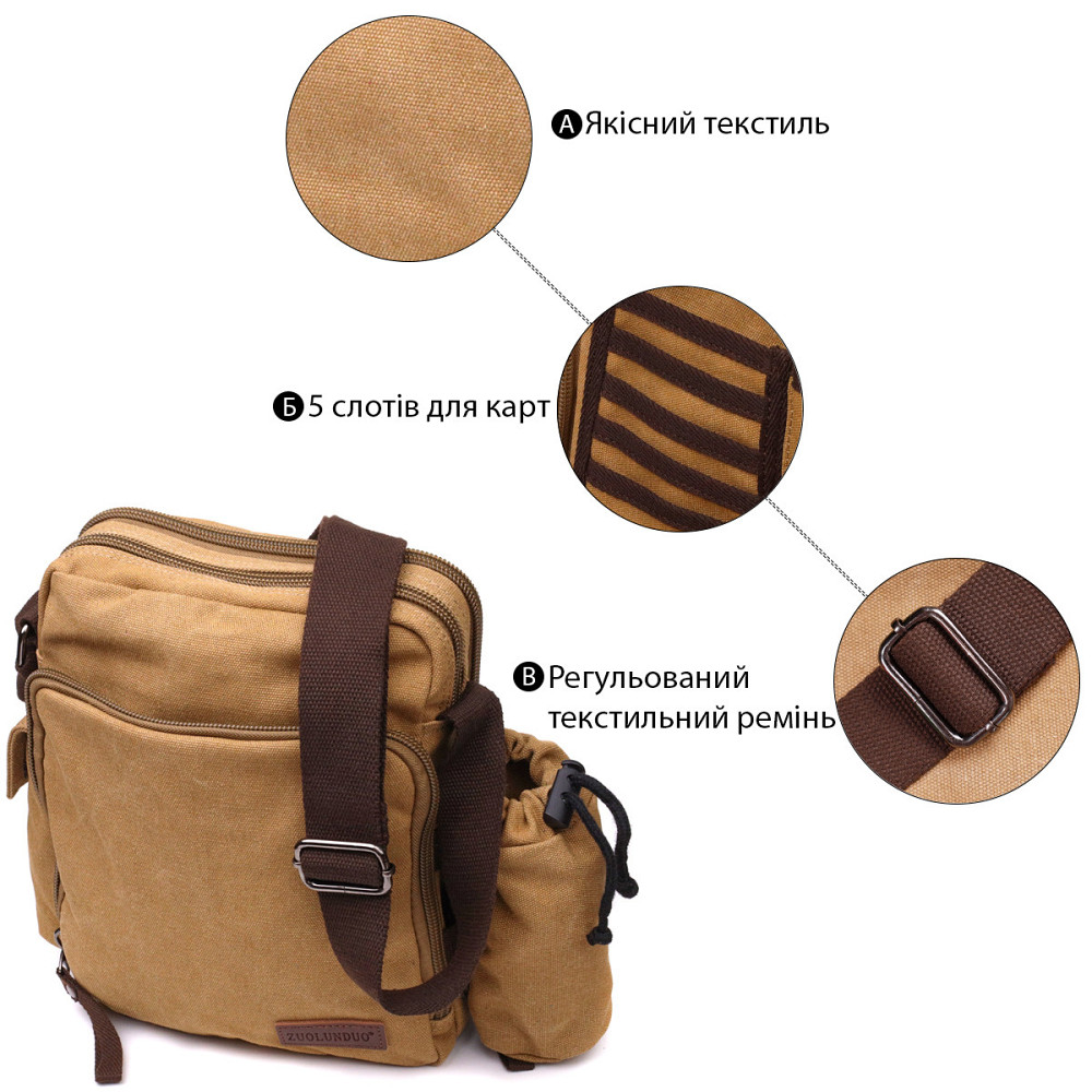 Вместительная текстильная сумка с чехлом для воды Vintage 22210 Песочный Киев - изображение 8