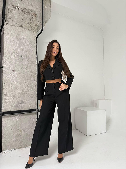 Жіночий діловий брючний костюм-двійка: жакет і штани костюмка Чорний, 46/48 Одеса - фото 1