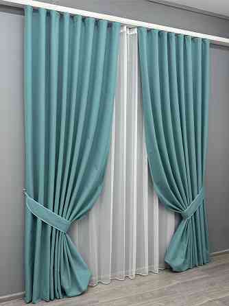 Комплект штор VR-Textil 100% блекаут ASHEN NIGHT 150х270 2шт і Тюль 600х270 1846ш-1153т лазурний з білим 71-089/5 Київ