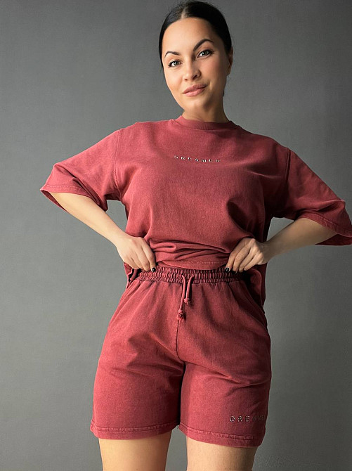 Костюм женский Pepper&mint 25-02 вареный тай-дай футболка и шорты с вышивкой бордовый, бордовый, L Киев - изображение 3