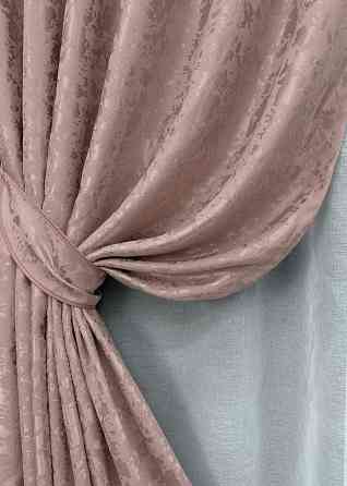 Комплект штор VR-Textil Лен Мрамор 100х270 2шт и Тюль 300х270 1716ш-1276т Пудровый с белым 71-012/1 Киев