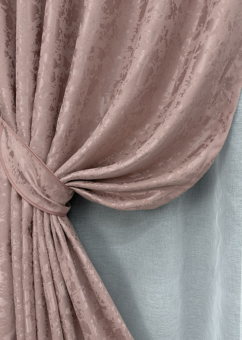 Комплект штор VR-Textil Лен Мрамор 100х270 2шт и Тюль 300х270 1716ш-1276т Пудровый с белым 71-012/1 Киев - изображение 4