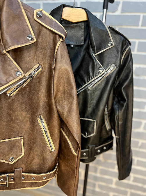 Куртка жіноча Aftf Basic 2456 косуха блискавки пояс варені шви екошкіра чорна, чорний, L Київ - фото 10