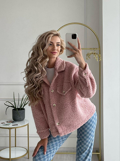 Женская теплая рубашка из мягкой овчины Тедди. Пудра Одесса - изображение 15
