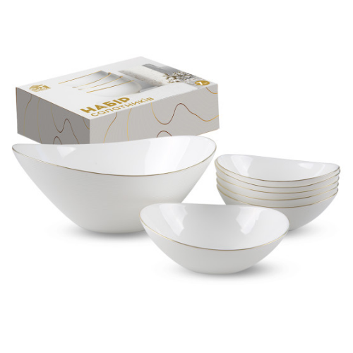 Набір салатників 7 предметів із золотим кантом (1,8л*1шт/400мл*6шт) S&T Житомир - фото 1