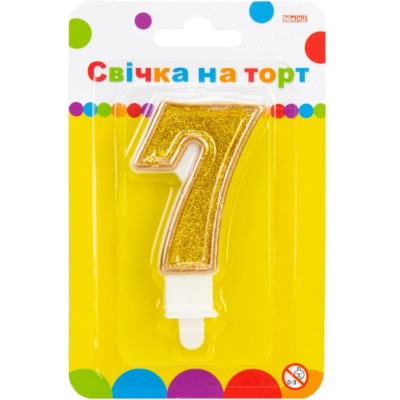 Свеча Maxi золотиста двостороння з блискітками "7", 7,62 см, на торт (MX622083-7) Винница - изображение 1