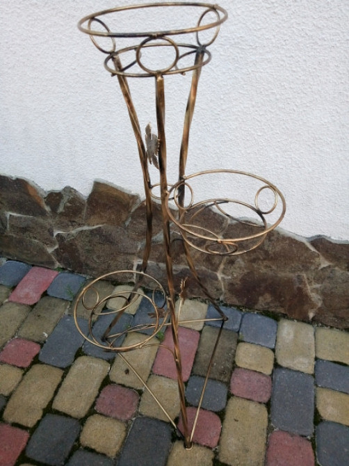 Підставка кована для квітів «Вежа кручена» на 3 вазона (W-019) стійка під квіти, вазон Київ - фото 2