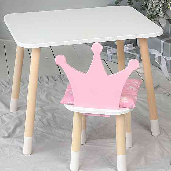 Стіл в дитячу кімнату 46х60х45 і стілець корона 26х26х24, столик та стільчик для дівчинки, рожевий з білим Київ