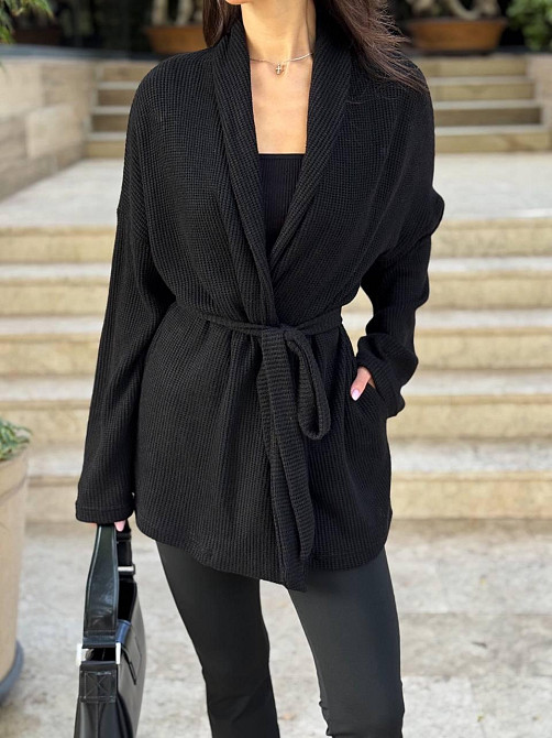 Женский теплый модный кардиган. Черный, 42/44 Одесса - изображение 3