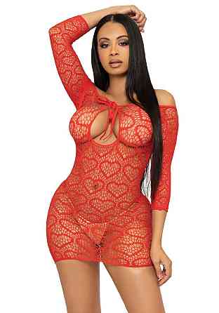 Сукня-сітка з сердечками Leg Avenue Heart net mini dress Red, зав’язки, відкриті плечі, one size Sex Aura Київ