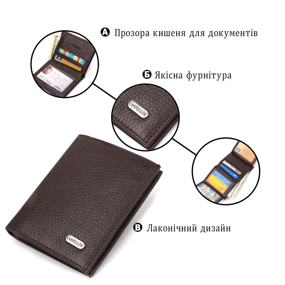 Компактный кошелек для мужчин из натуральной кожи флотар CANPELLINI 21873 Коричневый Киев - изображение 7