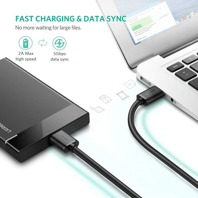 Кабель USB 3.0 - Micro USB Тип B Ugreen US130 (Чорний, 0.5м) Николаев - изображение 3