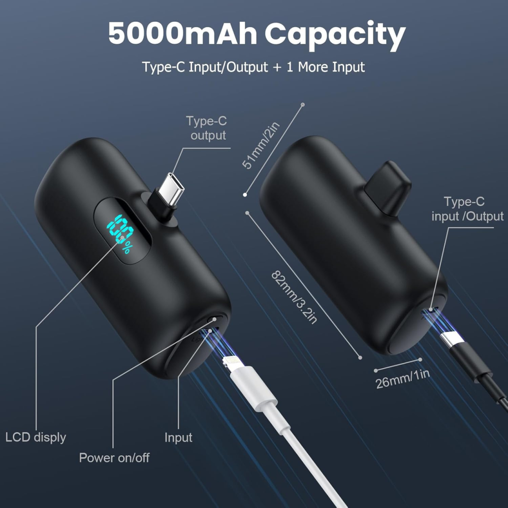 Б\В Power Bank Feob 5000 мАг USB-C 15 Вт PD, міні зовнішній акумулятор з LCD-дисплеєм, пряма зарядка смартфона, чорний Київ - фото 5