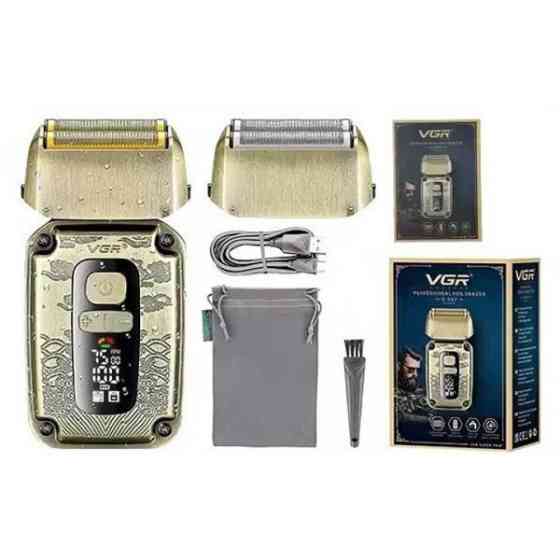 Електробритва шейвер VGR V-337 IPX6 подвійне лезо LED дисплей (2 насадки) Бронзовий Вінниця