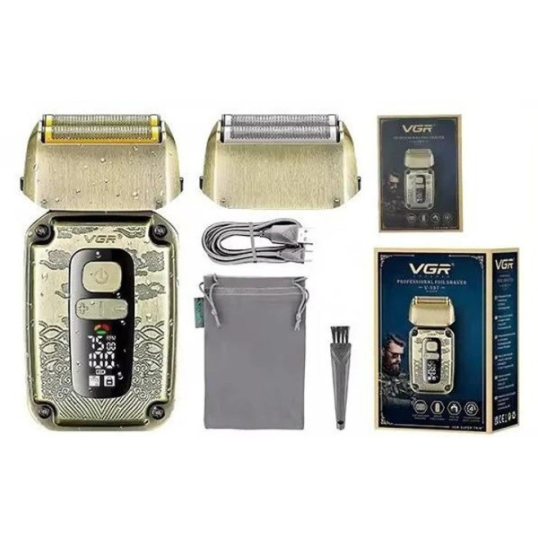 Електробритва шейвер VGR V-337 IPX6 подвійне лезо LED дисплей (2 насадки) Бронзовий Вінниця - фото 3
