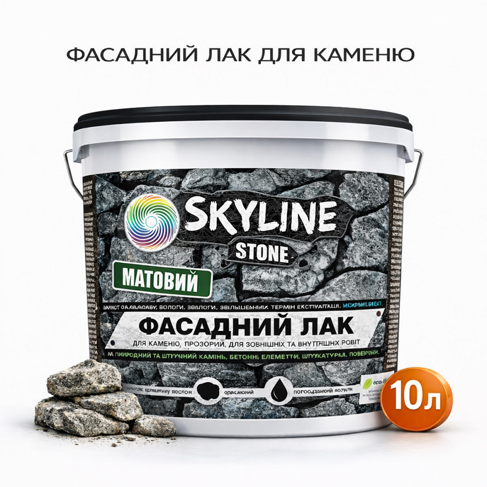 Фасадний лак для каменю SkyLine Stone глянцевий прозорий «Мокрий камінь» 10 л (для великих площ) Харків - фото 1