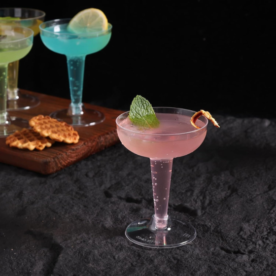 Набор бокалов для маргариты 140 мл, 10 шт, многоразовые, пластиковые, прозрачные, фуршетные для коктейлей с съёмной ножкой Каменец-Подольский