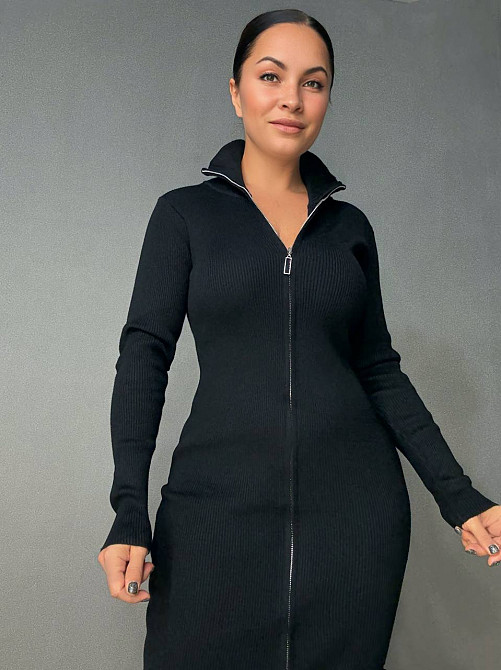Платье женское Joy One 421 вязаное длинное на молнии в рубчик, черный, one size Киев - изображение 4