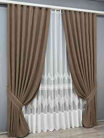 Комплект штор VR-Textil Мікровелюр Petek 150х270 2шт і Тюль 500х270 2014ш-1706т Коричневий з молочним 71-193/4 Київ