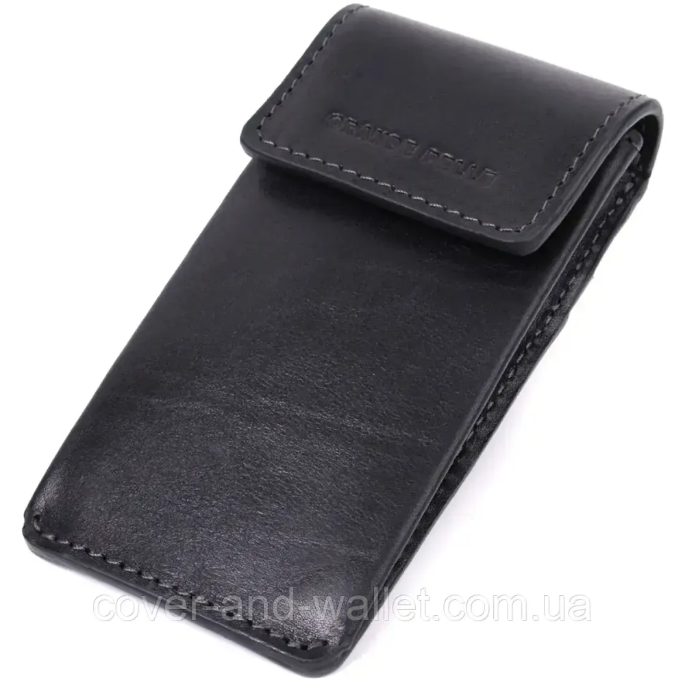 Компактная кожаная ключница с отделениями для карточек черного цвета Grande Pelle Киев - изображение 1