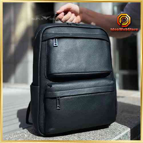Повседневный мужской рюкзак из натуральной кожи черный современный портфель отличное качество Tiding Bag Киев