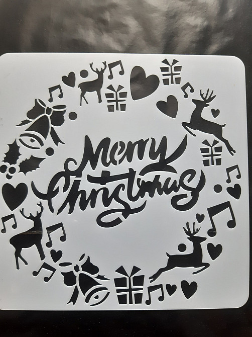 Новогодний трафарет на окна с оленями 15 на 15 см серый Киев - изображение 1