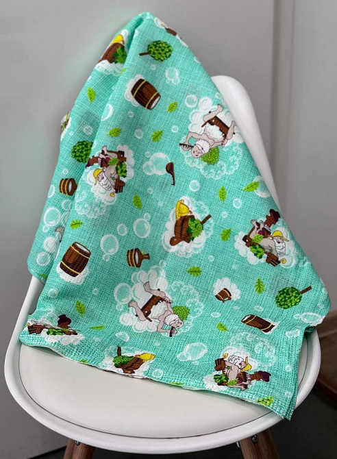 Ecotton Рушник пляжний Ecotton 100х150 см бавовняний вафельний бірюзовий в баню або спа Киев - изображение 5