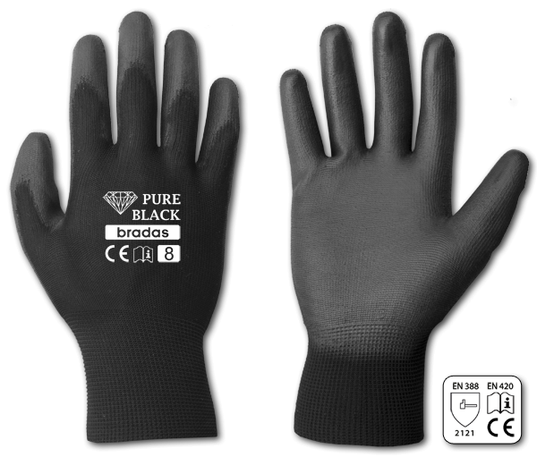 Рукавички захисні PURE BLACK поліуретан, розмір 7, RWPBC7 Київ - фото 1