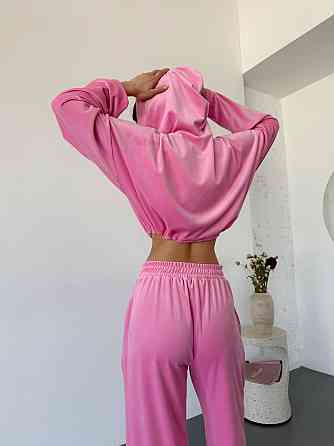 Женский велюровый костюм двойка: худи на молнии и штаны. Розовый, 46/48 Одесса