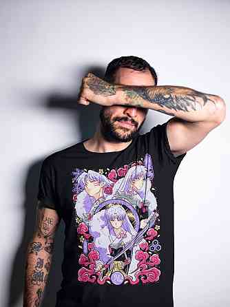 Футболка для хлопчика з аніме принтом Інуйасха Сессхомару Ред Моон оверсайз (зріст від 165 до 180) Чорний AnimeJ0047m Дніпро