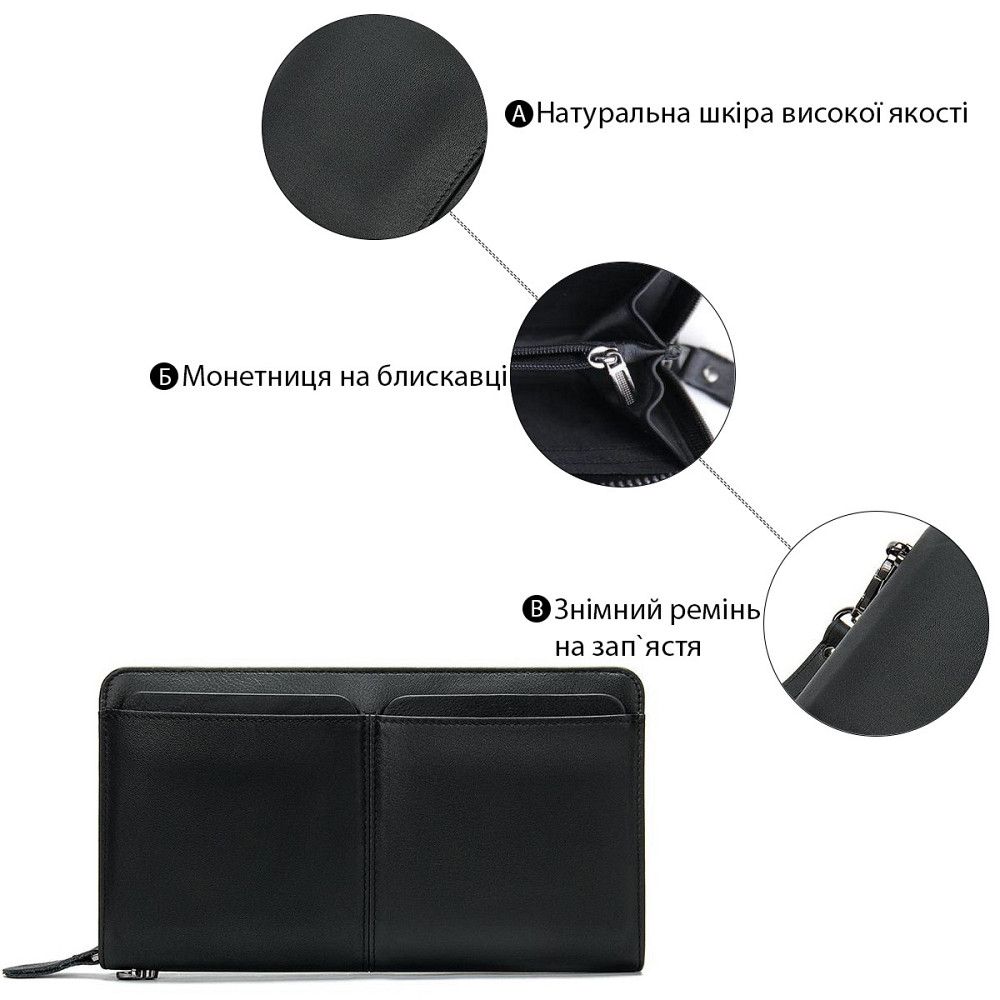 Мужской клатч-барсетка с ремешком на руку Черный (Vintage) Киев - изображение 2