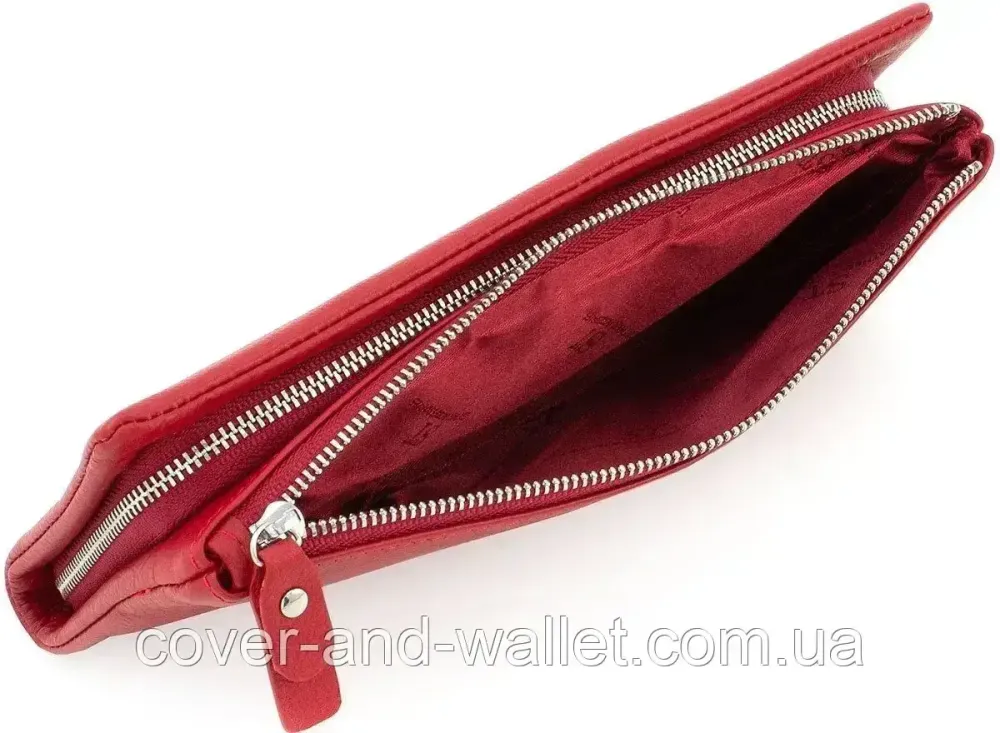 Червоний тонкий жіночий гаманець на дві блискавки з натуральної шкіри ST 022 Київ - фото 3