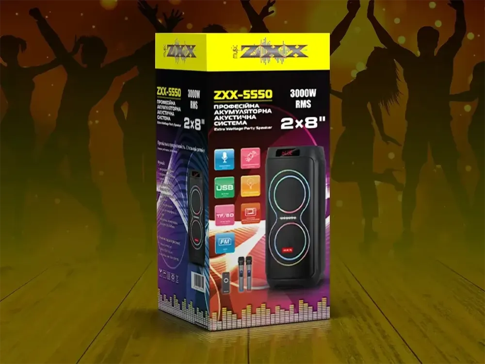 Портативна акустична колонка ZXX-5550 80Вт 2x8" TWS/FM/USB/TF/BT/LED/2MIC караоке Одеса - фото 1