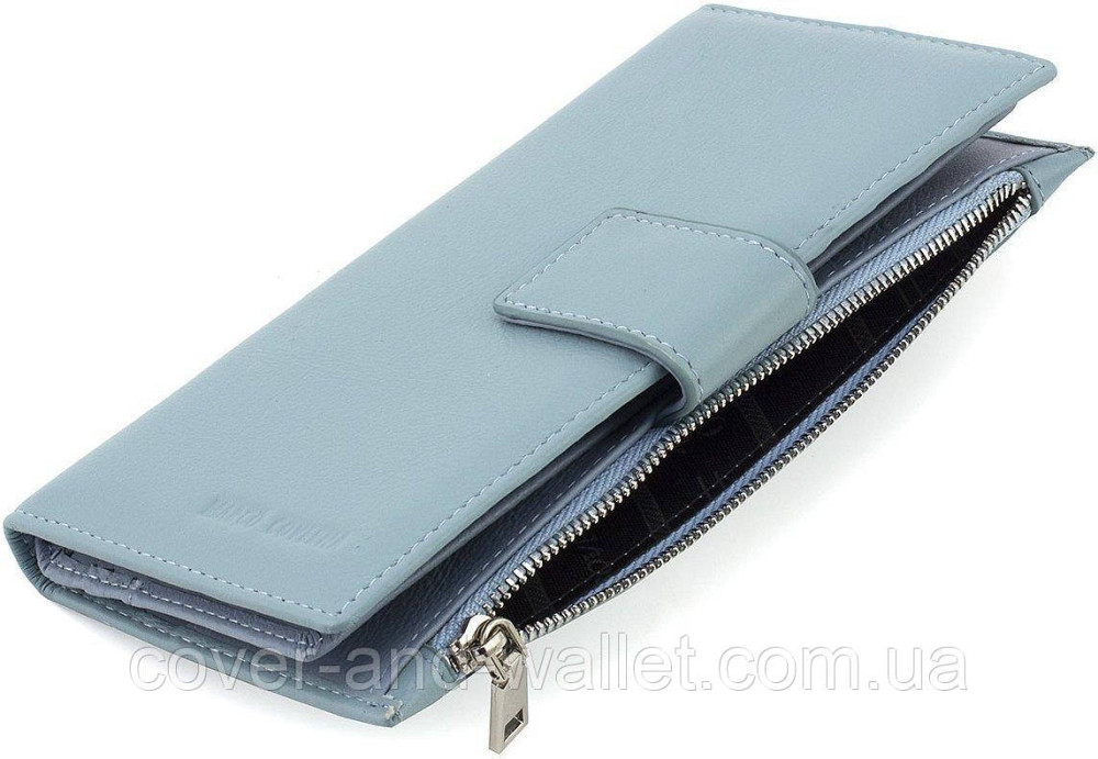 Тонкий жіночий купюрник із натуральної шкіри з хлястиком на магніті блакитного кольору Marco Coverna MC 0134 Київ - фото 3