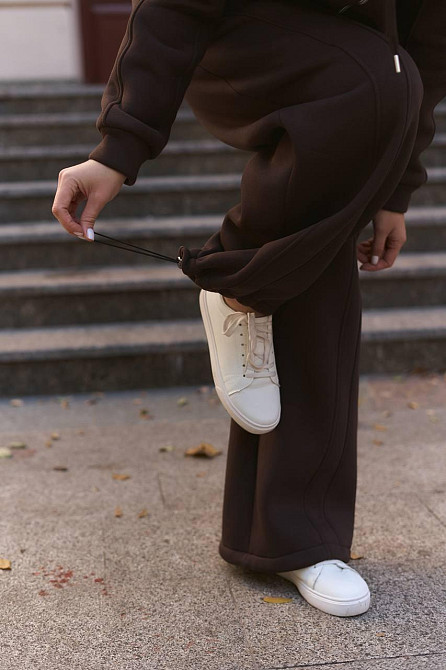 Женский теплый прогулочный костюм двойка турецкая трехнить на флисе Шоколад Одесса - изображение 8