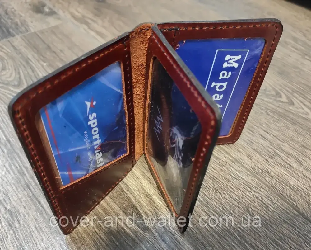 Шкіряна обкладинка на ID паспорт і авто права з додатковим клапаном Бордовий Київ - фото 5
