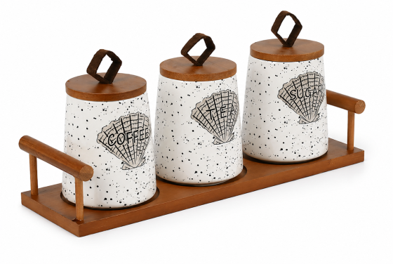 Набір банок для цукру та кави на бамбуковій підставці 3пр/наб 280мл Київ