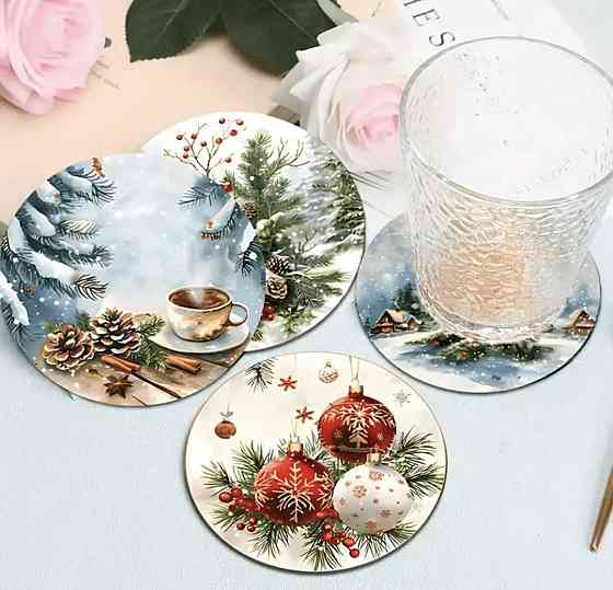 Комплект різдвяних підставок під чашки 6 шт №7 Смела