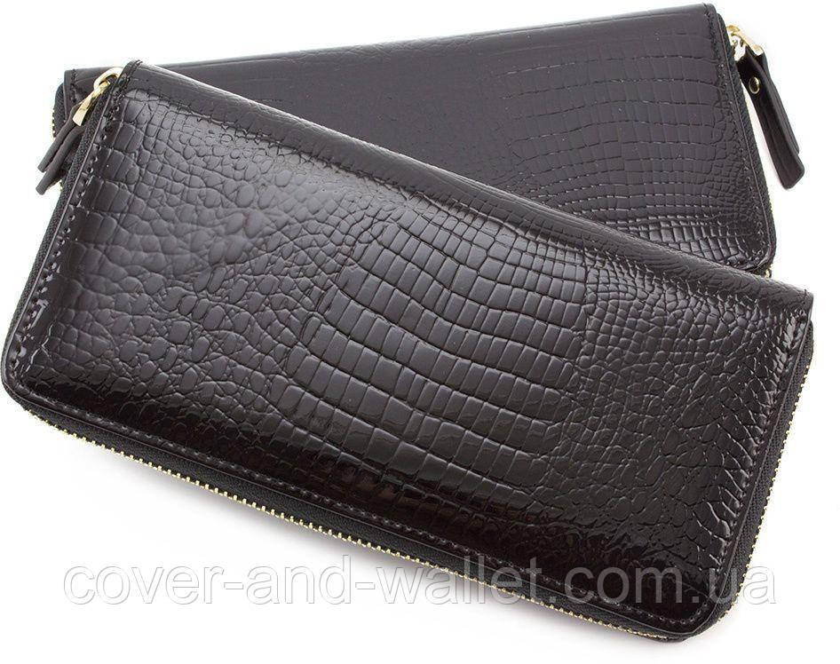 Чорний лаковий жіночий гаманець на змійці з блоком для карток S7001A Black Київ - фото 2