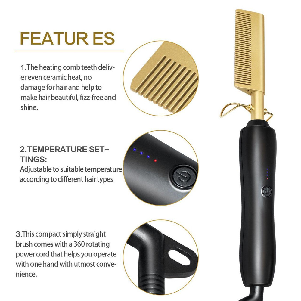 Електричний стайлер-гребінець для бороди High Heat Brush, титановий випрямляч для бороди та волосся, золотий Київ - фото 5