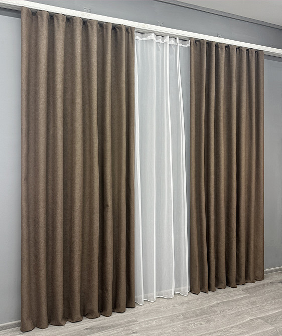 Комплект штор VR-Textil 100% блекаут ASHEN NIGHT 100х270 2шт і Тюль 400х270 1854ш-1153т коричневий з білим 71-094/2 Київ - фото 3