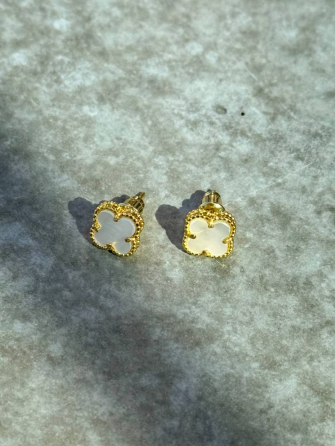 Van Cleef сережки перламутрові, міні 0.8 см / лимонне золото / проба, гравіювання/клевер гвоздики Одеса