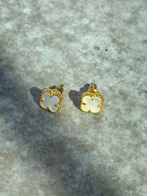 Van Cleef сережки перламутрові, міні 0.8 см / лимонне золото / проба, гравіювання/клевер гвоздики Одеса - фото 5